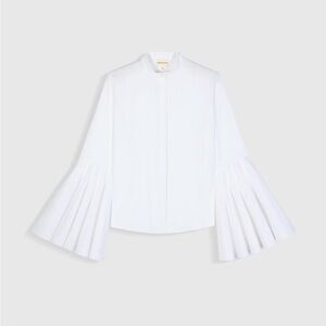 Maria de la Orden Women's White Pleated Bell-Sleeve Blouse